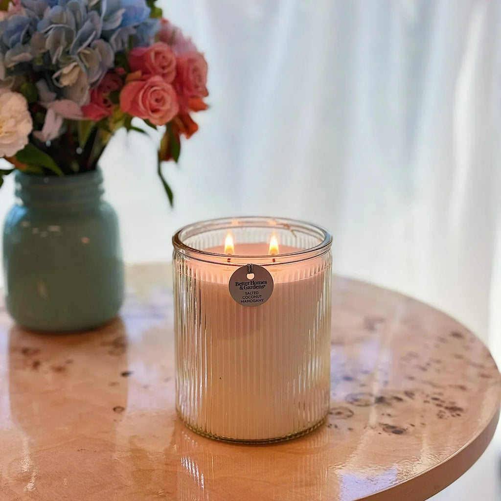 Better Homes & Gardens Salted Coconut and Mahogany Scented 2-Wick 17.1oz Ribbed Jar Candle