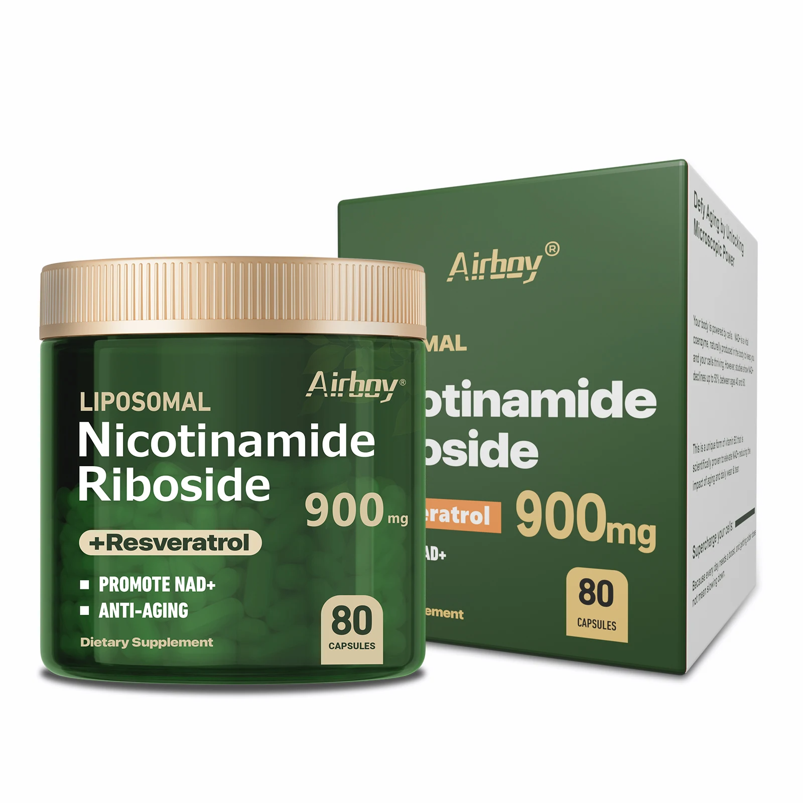4-in-1 NAD+ Booster Supplement with Nicotinamide Riboside, Resveratrol, Quercetin & NMN – Cellular Energy & Anti-Aging Support – 80 High-Purity Capsules