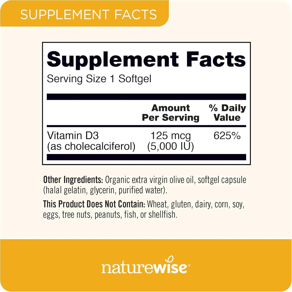 NatureWise Vitamin D3 5000iu – 360 Softgels for Immunity & Bone Health