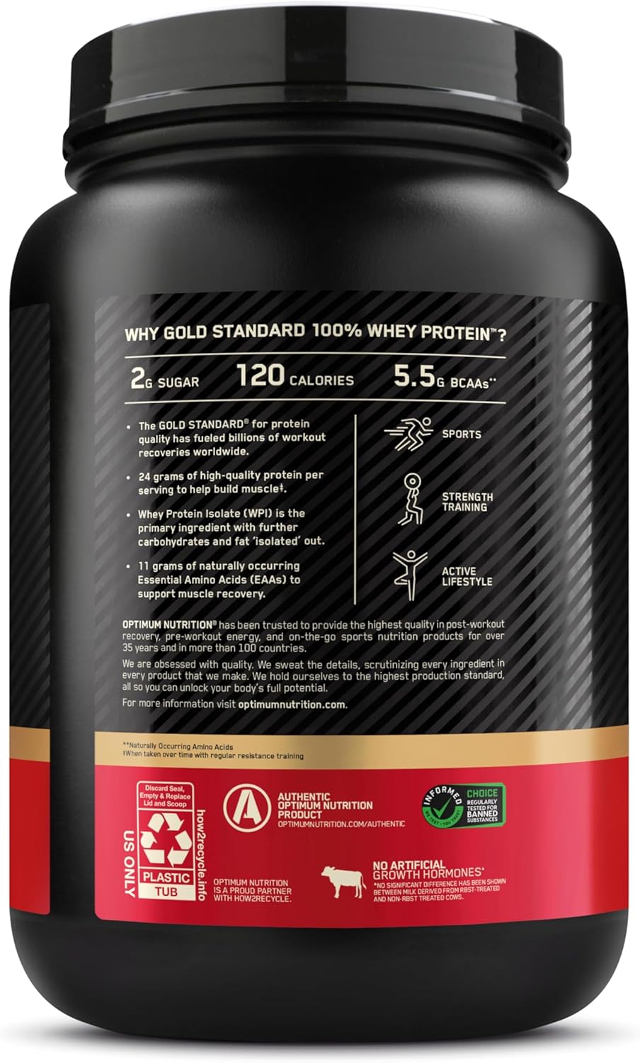 Optimum Nutrition Gold Standard 100% Whey Protein Powder, Double Rich Chocolate, 2 Pound