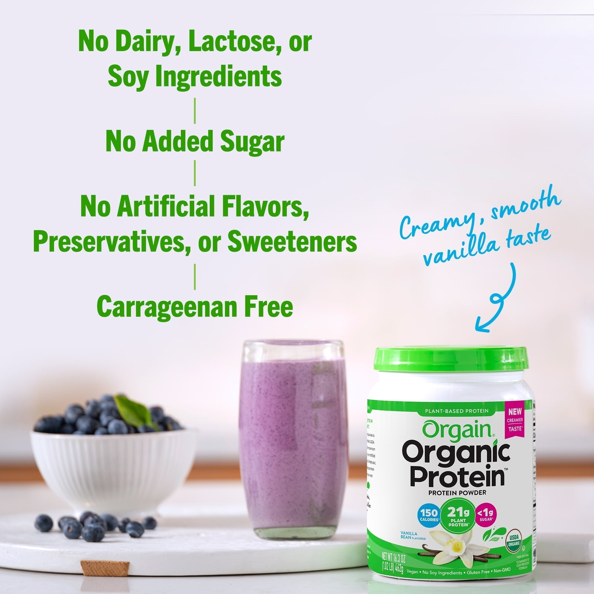 Orgain Organic Vegan 21g Protein Powder, Plant Based Shake Drink, Vanilla Bean 1.02lb