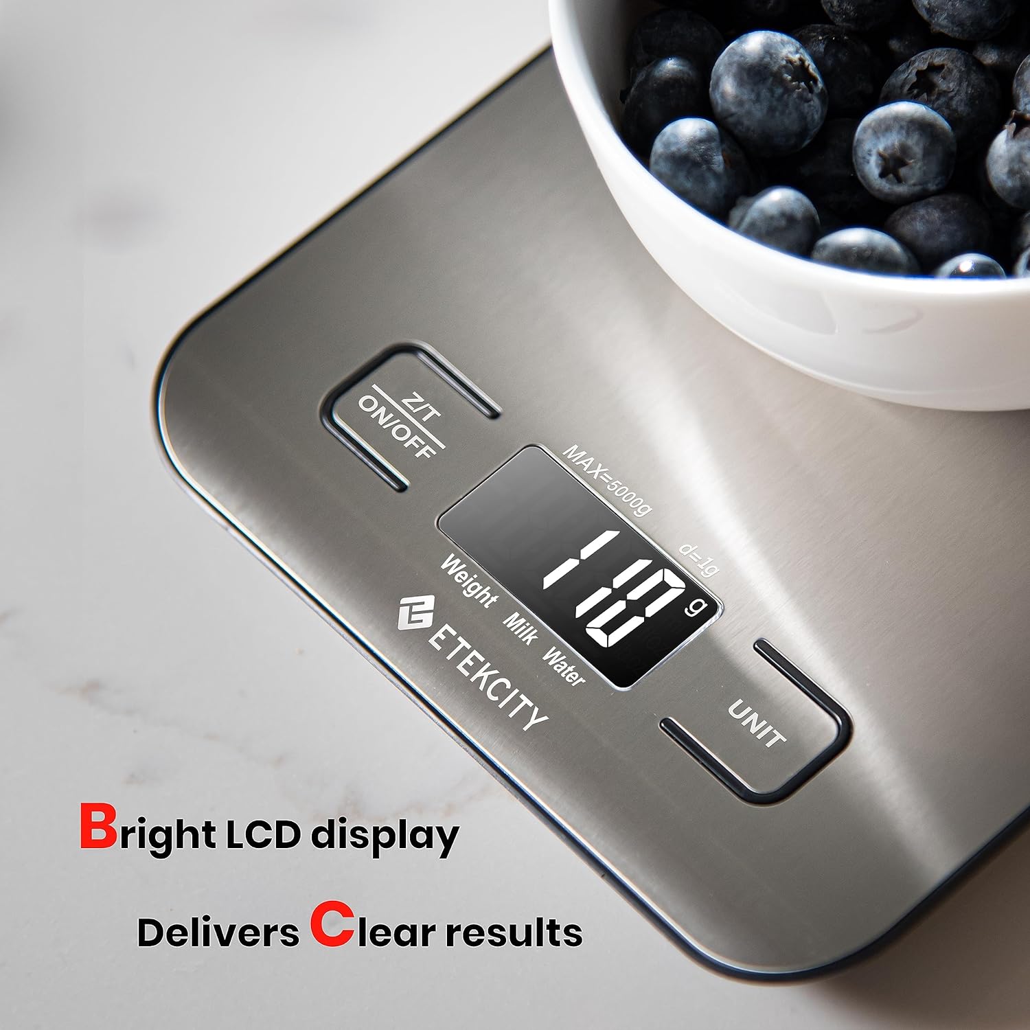 Etekcity Digital Kitchen Scale – Grams/Ounces, Stainless Steel, LCD, for Cooking & Meal Prep