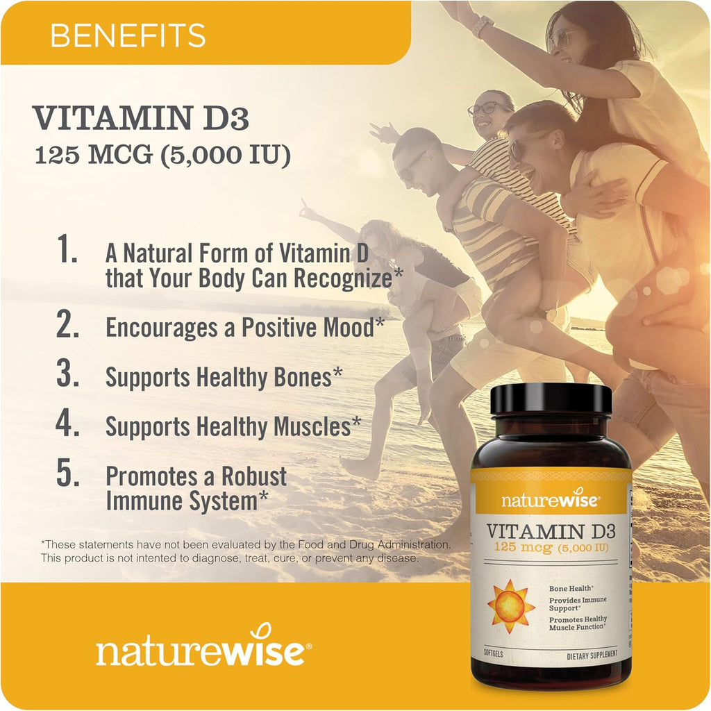 NatureWise Vitamin D3 5000iu – 360 Softgels for Immunity & Bone Health
