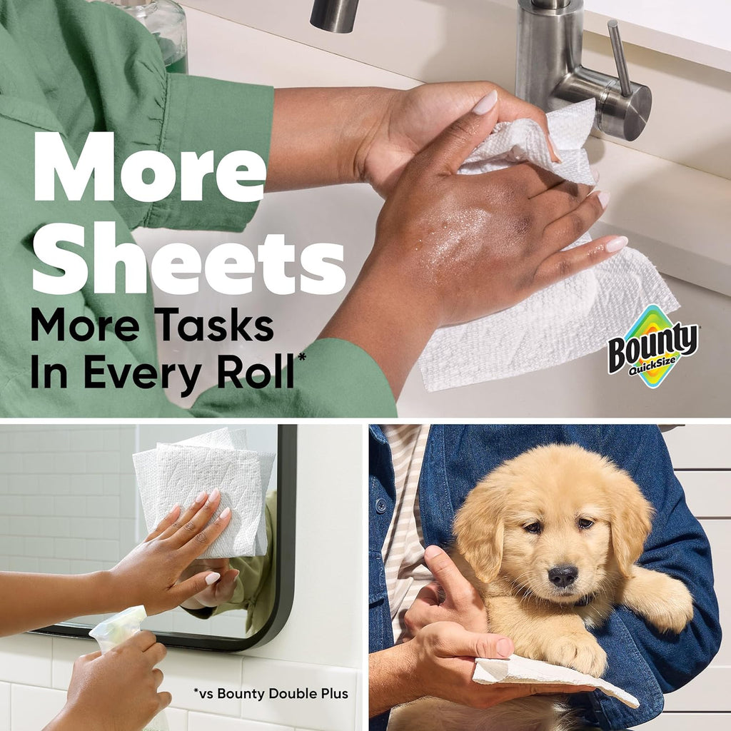 Bounty Quick Size Paper Towels – 8 Family Rolls (Equals 20 Regular Rolls)