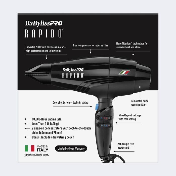 Rapido Black Dryer – Italian-Made Power, Featherlight Precision