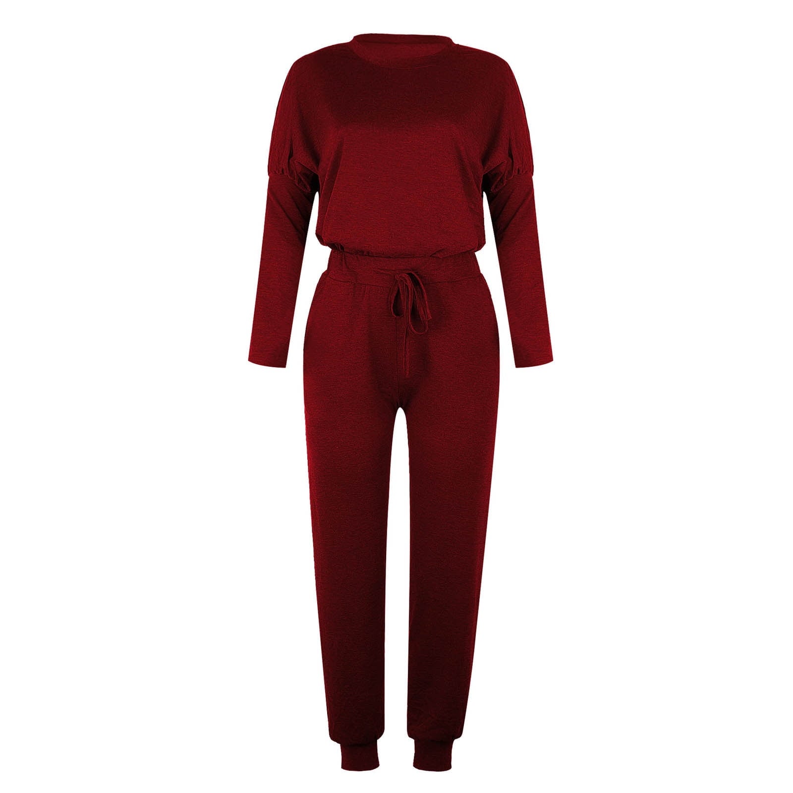 XWSHYW Lounge Sets for Women Plus Size Fashion Solid Color Drawstring Casual Top Pant Set Loose Fit Long Sleeve Crew Neck Pocket Tops Set Deals of The Week